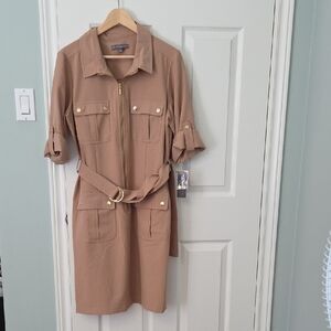 Tan Shirtwaist Utility Dress with Belt